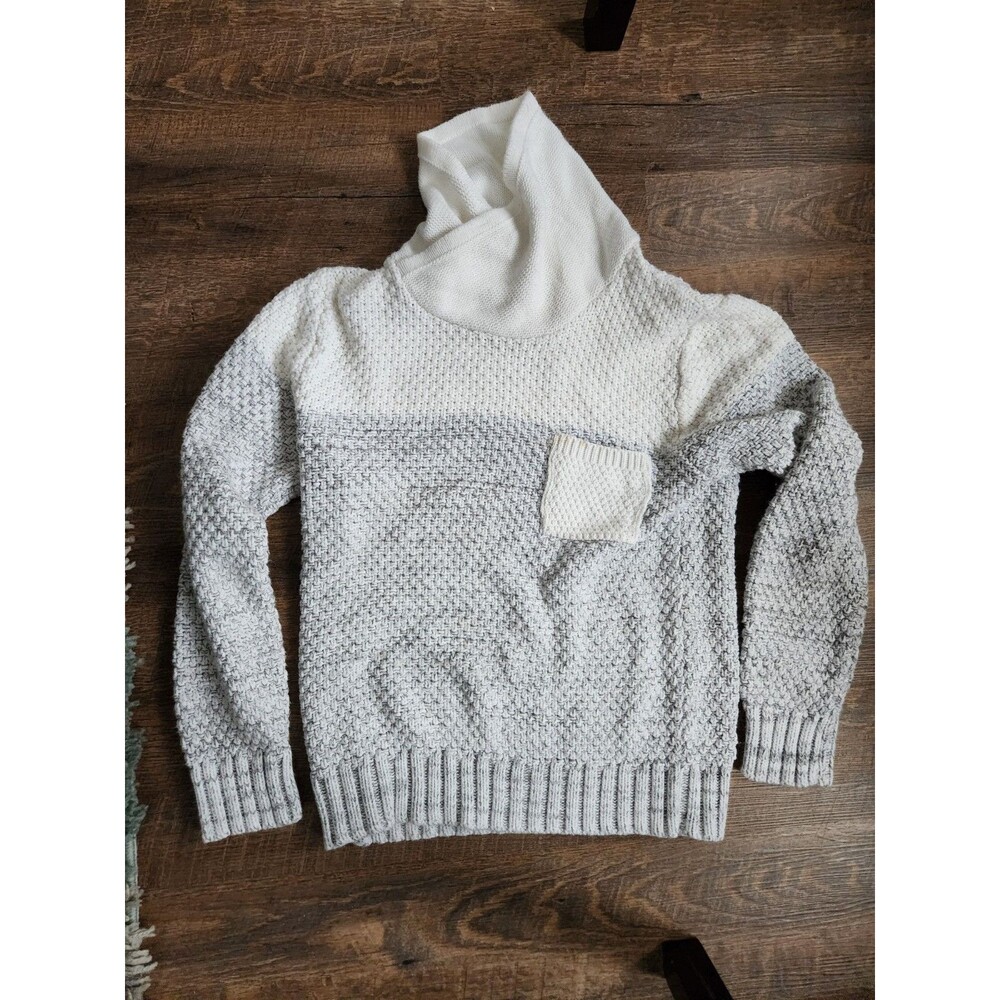 Womens M Cowl Neck 2 Tone Gray Chunky Knit Sweater